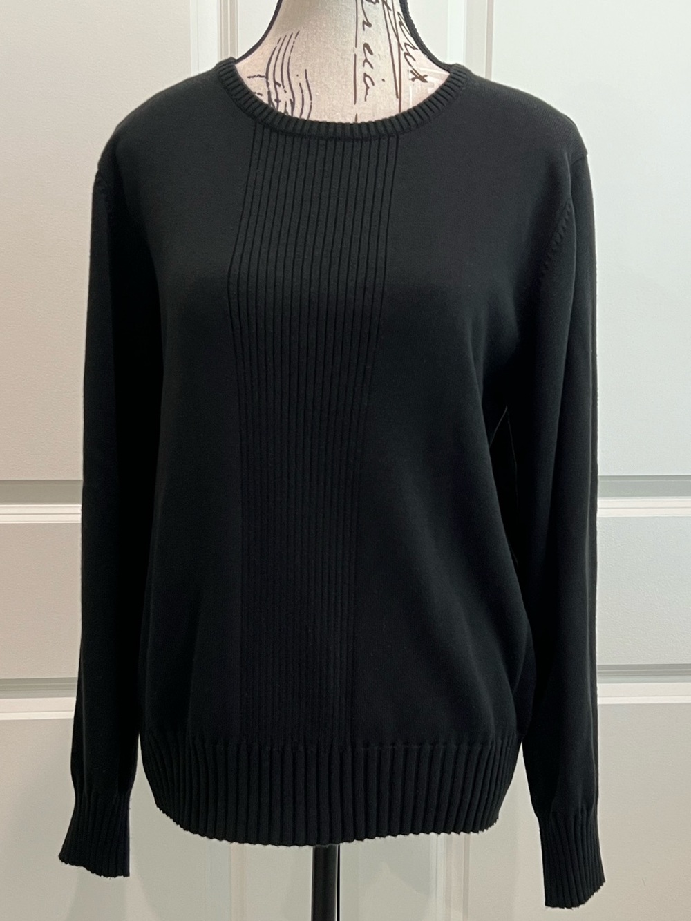 dressbarn Black Crewneck Sweater with Center Rib Panel- XL